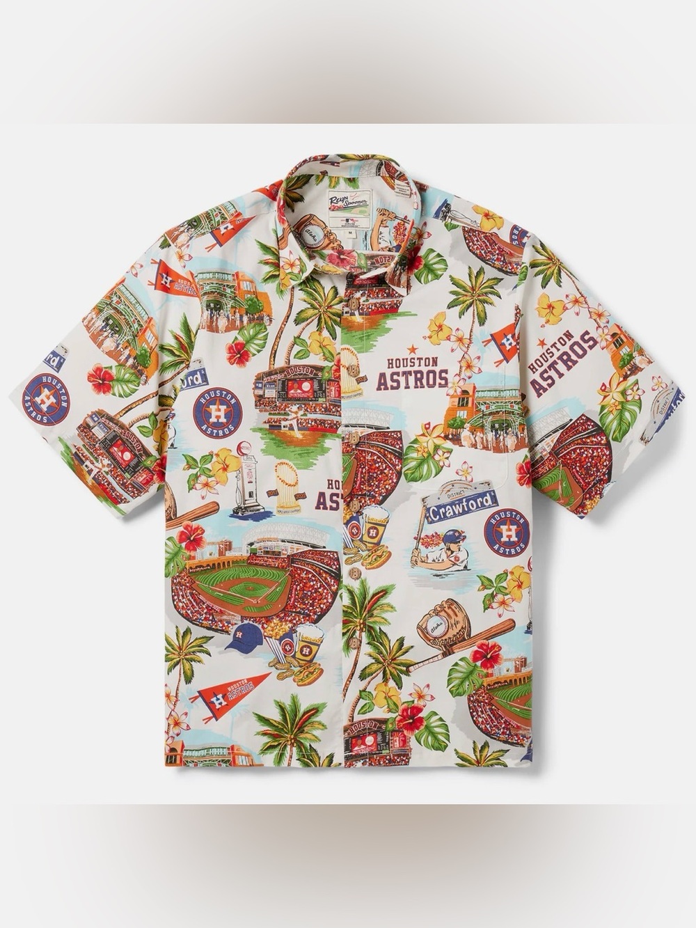 Houston Astros Reyn Spooner White Scenic Button-Up Shirt Hawaiian MLB Size Small